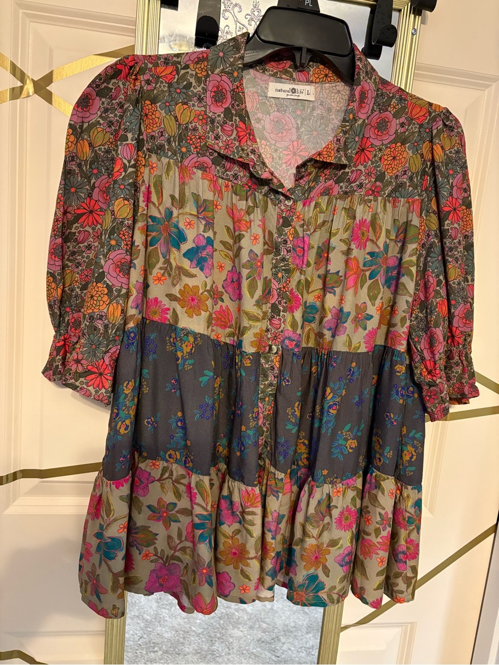 Natural life button down Tiered Floral oversized blouse Large